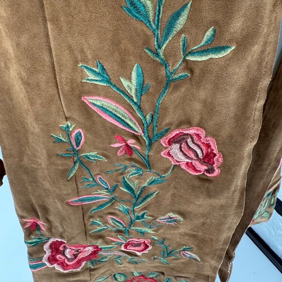 Curations Embroidered Open Front Suede Feel Jacket S Brown - Picture 6 of 10